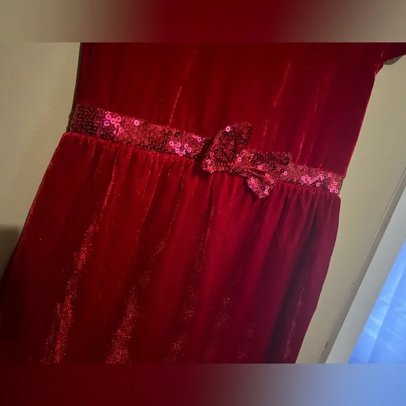 George Red Velvet Dress with Sequin Accents - Picture 2 of 11